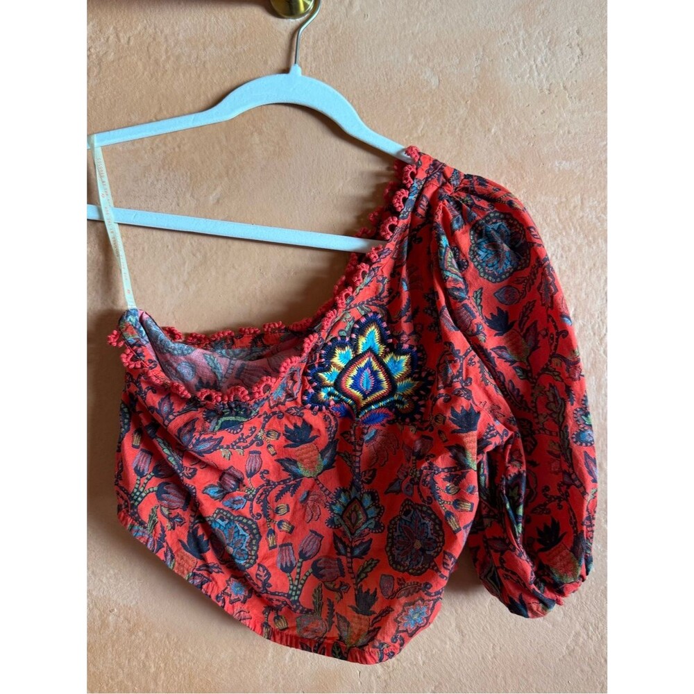 FARM Rio One Shoulder Embroidered Floral Crop Top XS